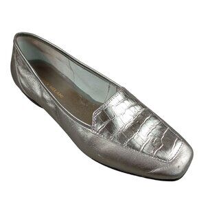 Antonio Melani Empire Women's Silver Faux Croc Print Toe Loafer Flats Size 8.5 M